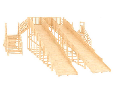 Деревянная зимняя горка Snow Fox (скат: 4 м - 2 шт., 10 м - 2 шт.), без окраски